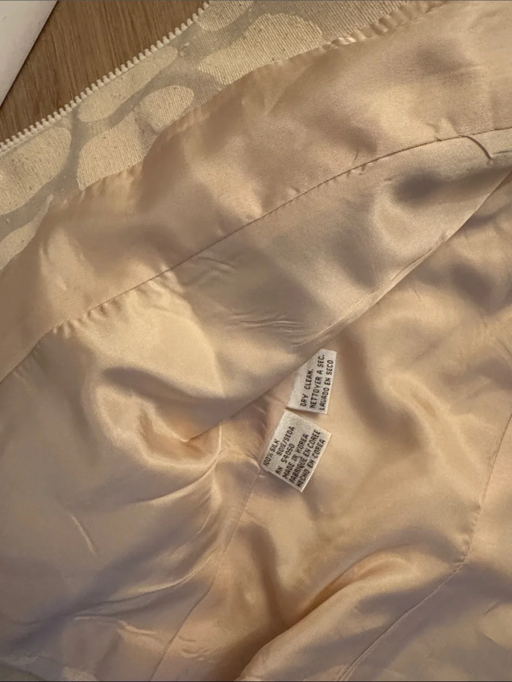 VINTAGE CHRISTIAN DIOR Cream and Beige Patterned Zip-Front Jacket + Skirt Set